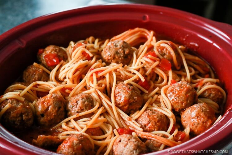 Slow Cooker Spaghetti + Meatballs