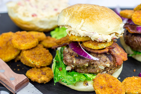 Pimento Burger with Fried Pickles