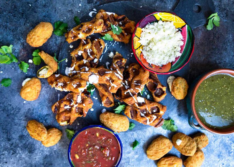 Wafflized Mozzarella Sticks with Salsa